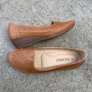 Tan Cozy Wedge Comfort Sole Slip On Flats
